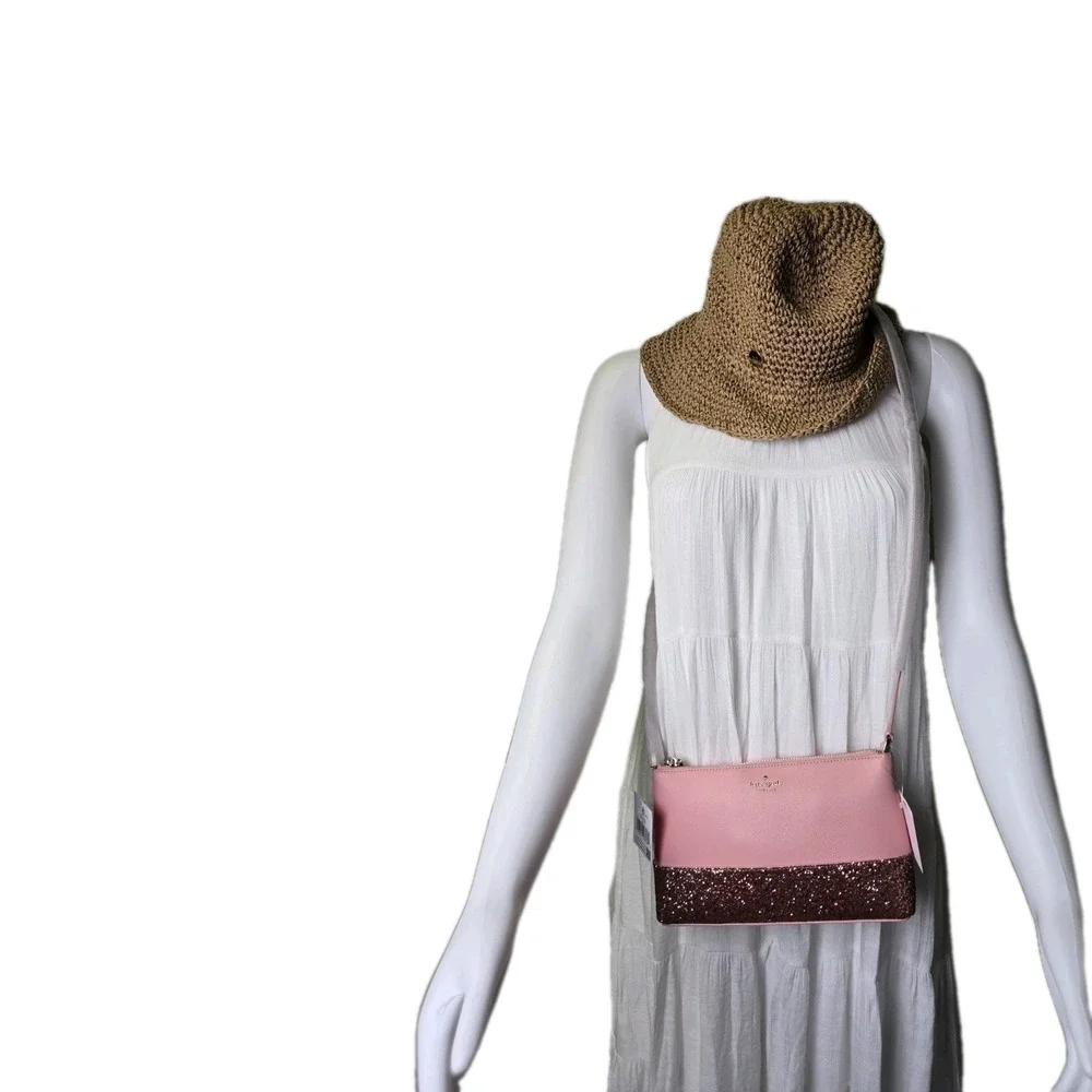 NWT Kate Spade New York Greta Court Ramey Flash Glitter Pink Leather Crossbody S